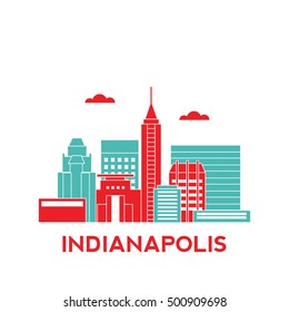 Indianapolis city architecture retro vector illustration, skyline city silhouette, skyscraper, flat design