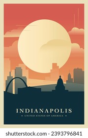 Indianapolis city brutalism poster with abstract skyline, cityscape Indiana state retro vector illustration. US travel guide cover, brochure, flyer, leaflet, presentation template, layout image