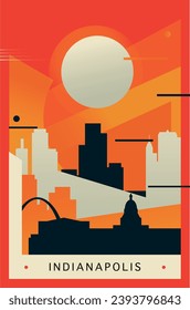 Indianapolis city brutalism poster with abstract skyline, cityscape Indiana state retro vector illustration. US travel guide cover, brochure, flyer, leaflet, presentation template, layout image