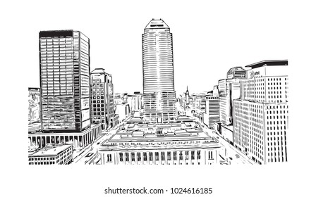 Indianapolis City in Indiana, USA. Hand drawn sketch illustration in vector.