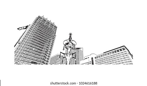 Indianapolis City in Indiana, USA. Hand drawn sketch illustration in vector.