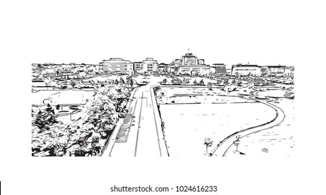 Indianapolis City in Indiana, USA. Hand drawn sketch illustration in vector.