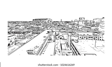 Indianapolis City in Indiana, USA. Hand drawn sketch illustration in vector.