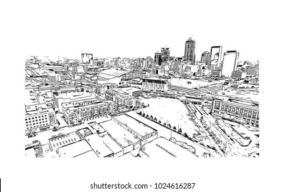 Indianapolis City in Indiana, USA. Hand drawn sketch illustration in vector.