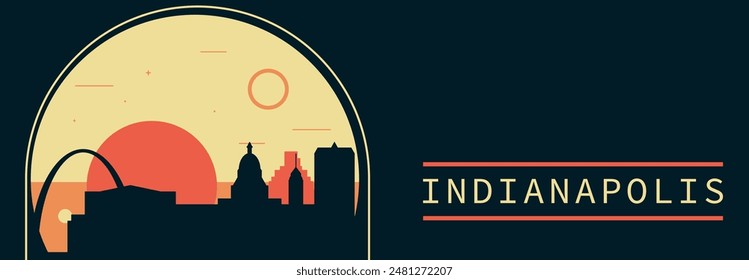 Anuncio de Vector de estilo retro de la ciudad de Indianápolis con horizonte, paisaje urbano. EE.UU. Indiana estado vintage ilustración Horizontal. Diseño de viajes de los Estados Unidos de América para presentación de Web, encabezado, pie de página