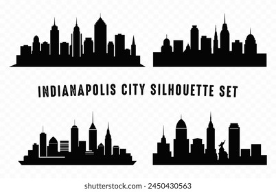 Indianapolis City Skyline black and white Silhouette Set, City buildings Silhouettes isolated on a white background