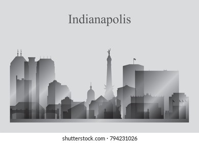 Indianapolis city skyline silhouette in grayscale vector illustration