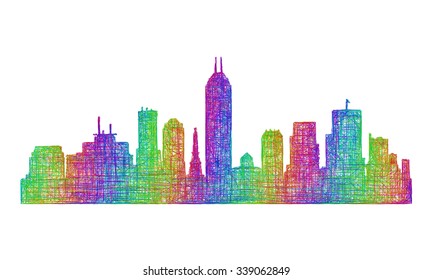 Indianapolis city skyline silhouette - multicolor line art