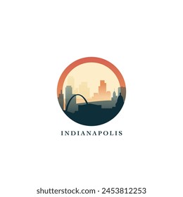 Indianapolis Stadtbild, Vektorgrafik-Gradienten-Abzeichen, flaches Skyline-Logo, Ikone. USA, Indiana Stadt rund Emblem Idee mit Wahrzeichen und Bausilhouetten. Isolierte abstrakte Grafik