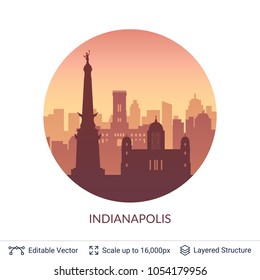 Indianapolis famous city scape. Flat well known silhouettes. Vector illustration easy to edit for flyers, posters or book covers.