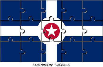 indianapolis flag made with jigsaw puzzle pieces.