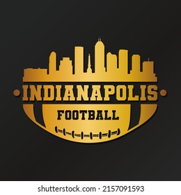 Indianapolis, IN, USA American Football Gold Skyline City Silhouette Vector. Golden Design Style Icon Symbols. Sport America Ball.