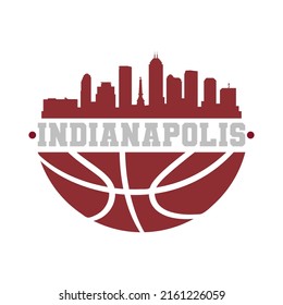 Indianapolis, IN, USA Basketball Skyline City Silhouette Vector. Basket Design Style Icon Symbols. Sport America Ball.