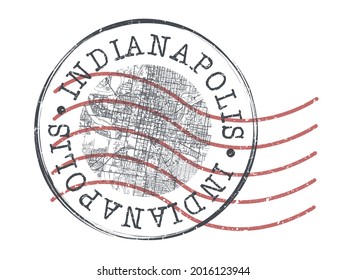 Indianapolis, IN, USA Stamp Map Postal. Silhouette Seal Roads and Streets. Passport Round Design. Vector Icon. Design Retro Travel National Symbol.
