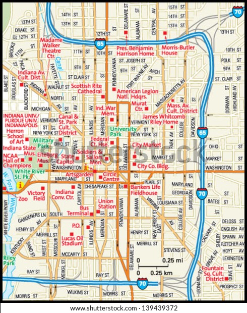 Indianapolis Indiana Downtown Map Stock Vector (Royalty Free) 139439372 ...