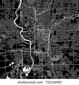 Indianapolis, Indiana. Downtown vector map. City name on a separate layer. Art print template. Black and white.