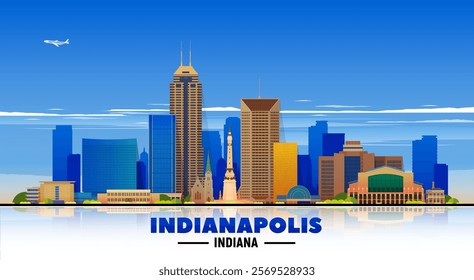 Indianapolis Indiana skyline with panorama at blue sky background. Vector Illustration. Business travel and tourism concept with modern buildings. Image for presentation, banner, web site.