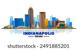 Indianapolis Indiana skyline in the white background. Flat vector illustration. Business travel and tourism concept with modern buildings. Image for banner or website.