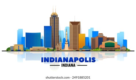 Indianapolis Indiana skyline in the white background. Flat vector illustration. Business travel and tourism concept with modern buildings. Image for banner or website.