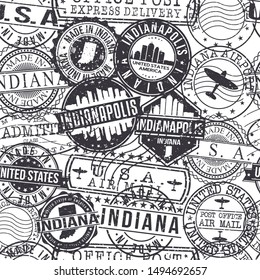 Indianapolis Indiana Stamps. City Stamp Vector Art. Postal Passport Travel. Design Set Pattern.