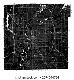 Indianápolis, Indiana, Estados Unidos, mapa vectorial de alta resolución con límites de ciudad, y caminos editables. El mapa de la ciudad fue dibujado con áreas blancas y líneas para las principales carreteras, caminos laterales y cursos de agua