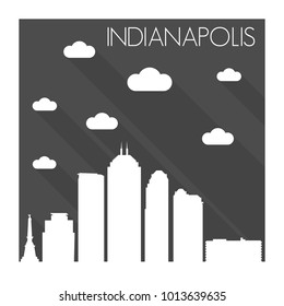 Indianapolis Indiana USA Flat Icon Skyline Silhouette Design City Vector Art Famous Buildings Monochrome Background Clouds Sky