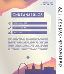 Indianapolis, Indiana vector infographics, brochure layout. Guide, leaflet, flyer, advertising graphic template with text, information, USA city skyline shape. Page, festival, cover mock up image