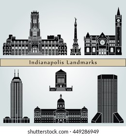 Indianapolis landmarks and monuments isolated on blue background in editable vector file