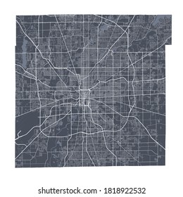 Indianapolis-Karte. Detaillierte Vektorgrafik der Stadtverwaltung von Indianapolis. Stadtbild Poster metropolitan aria view. Dunkles Land mit weißen Straßen, Straßen und Alleen. Weißer Hintergrund.