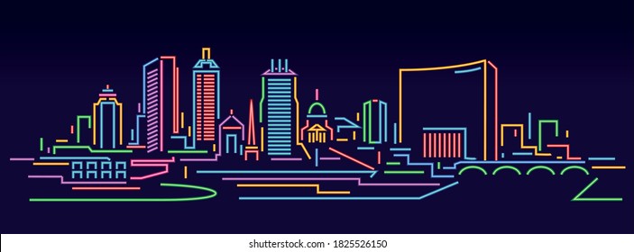 Indianapolis neon sign skyline vector illustration