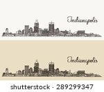 Indianapolis skyline, engraved style, vector illustration, hand drawn