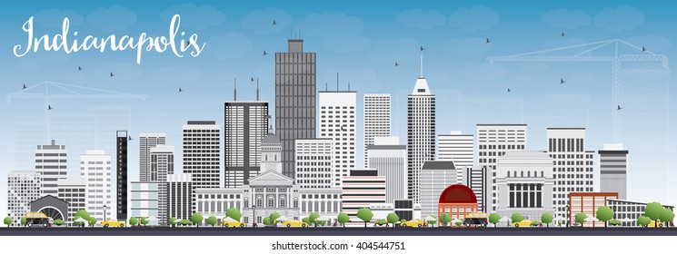 Indianapolis Skyline with Gray Buildings and Blue Sky. Vector Illustration. Business Travel and Tourism Concept with Modern Buildings. Image for Presentation Banner Placard and Web Site.