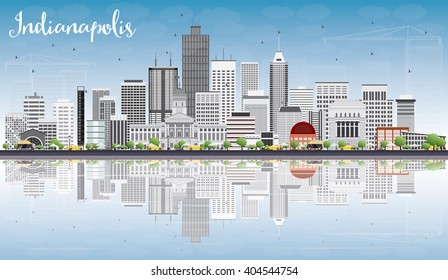 Indianapolis Skyline with Gray Buildings, Blue Sky and Reflections. Vector Illustration. Business Travel and Tourism Concept with Modern Buildings. Image for Presentation Banner Placard and Web Site.