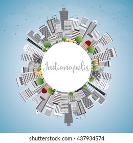 Indianapolis Skyline with Gray Buildings, Blue Sky and Copy Space. Vector Illustration. Business Travel and Tourism Concept with Modern Buildings.