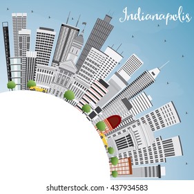 Indianapolis Skyline with Gray Buildings, Blue Sky and Copy Space. Vector Illustration. Business Travel and Tourism Concept with Modern Buildings.