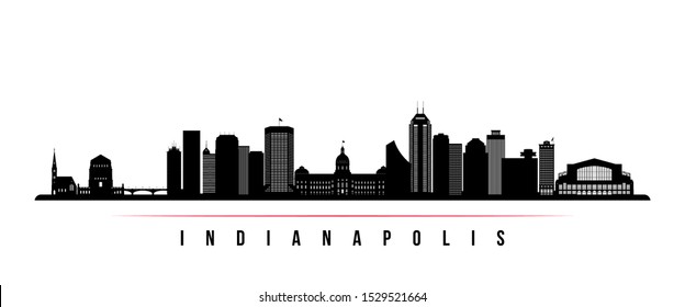Indianapolis skyline horizontal banner. Black and white silhouette of Indianapolis, Indiana. Vector template for your design. 