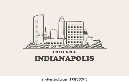 Indianapolis skyline, indiana drawn sketch