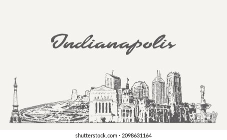 Indianapolis skyline, Indiana, USA, hand drawn vector illustration, sketch