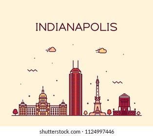 Indianapolis skyline, Indiana, USA. Trendy vector illustration, linear style