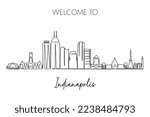 Indianapolis skyline one continuous line drawing on white background, Hand drawn style design for travel and tourism illustration