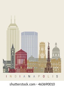 Indianapolis skyline poster in editable vector file