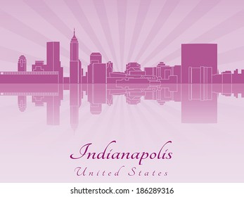 Indianapolis skyline in purple radiant orchid in editable vector file