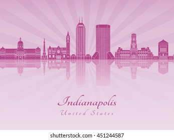 Indianapolis skyline in purple radiant orchid in editable vector file