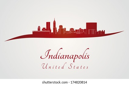 Indianapolis skyline in red and gray background in editable vector file