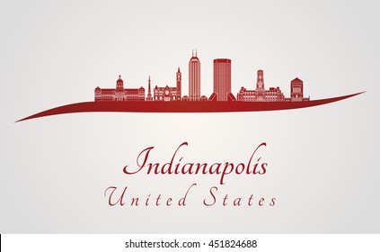 Indianapolis skyline in red and gray background in editable vector file