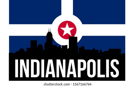 Indianapolis skyline silhouette background, vector illustration and flag in background