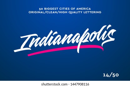 Indianapolis, USA hand made calligraphic lettering in original style. US cities typographic script font for print, advertising, identity. Hand drawn touristic art in high quality. Travel and adventure