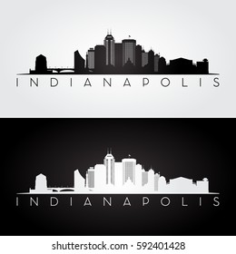 Indianapolis USA skyline and landmarks silhouette, black and white design, vector illustration.