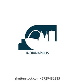 Indianapolis vector icon with skyline, panoramic view, outlook shape. USA Indiana city landmarks logo concept. Flat isolated graphic, badge