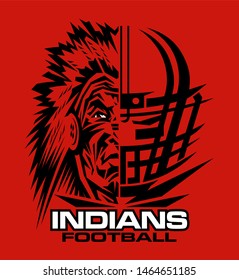 indians football team design with facemask and half mascot for school, college or league